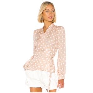 L'AGENCE Cara Silk Wrap Blouse In Petal & Ivory Size L